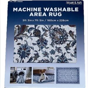 NEW Wyatt & Ash Washable Indoor Area Rug 5'3" x 7'5" - Estella (Blue)